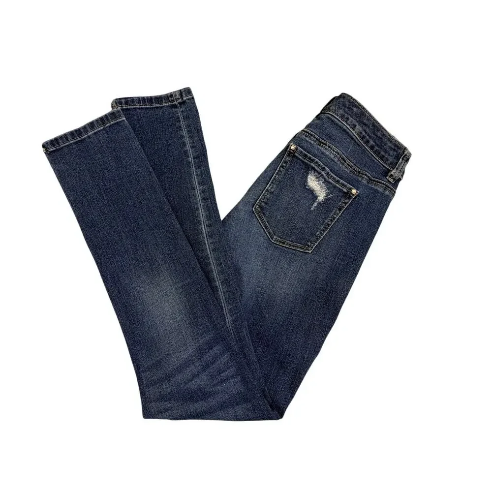 White House Black Market Straight Leg Slim Fit Distressed Blue Denim Jeans 00